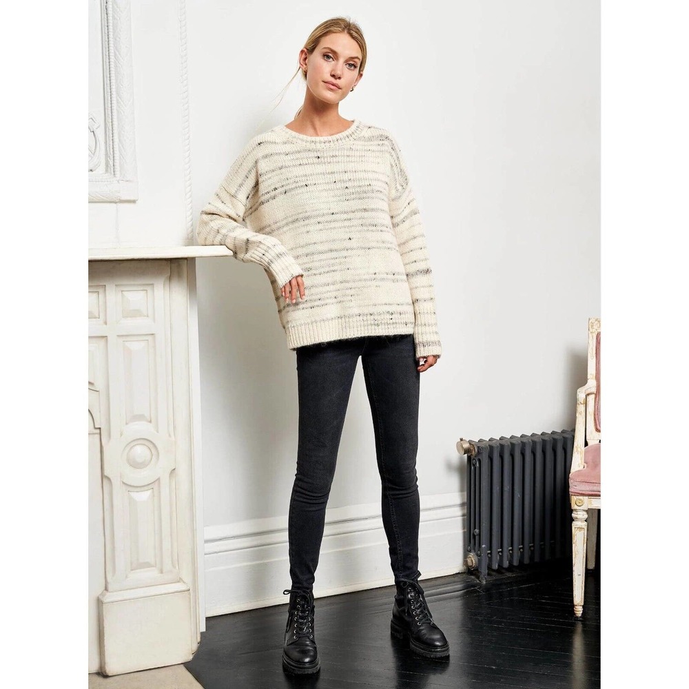 NWT La Ligne Melange Marin Wool Blend Crew Neck Sweater Size XL Oatmeal Cream